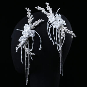 White Floral Pearl Tassel Bridal Hair Clips for Wedding Prom Evening Formal Party Special Occasions