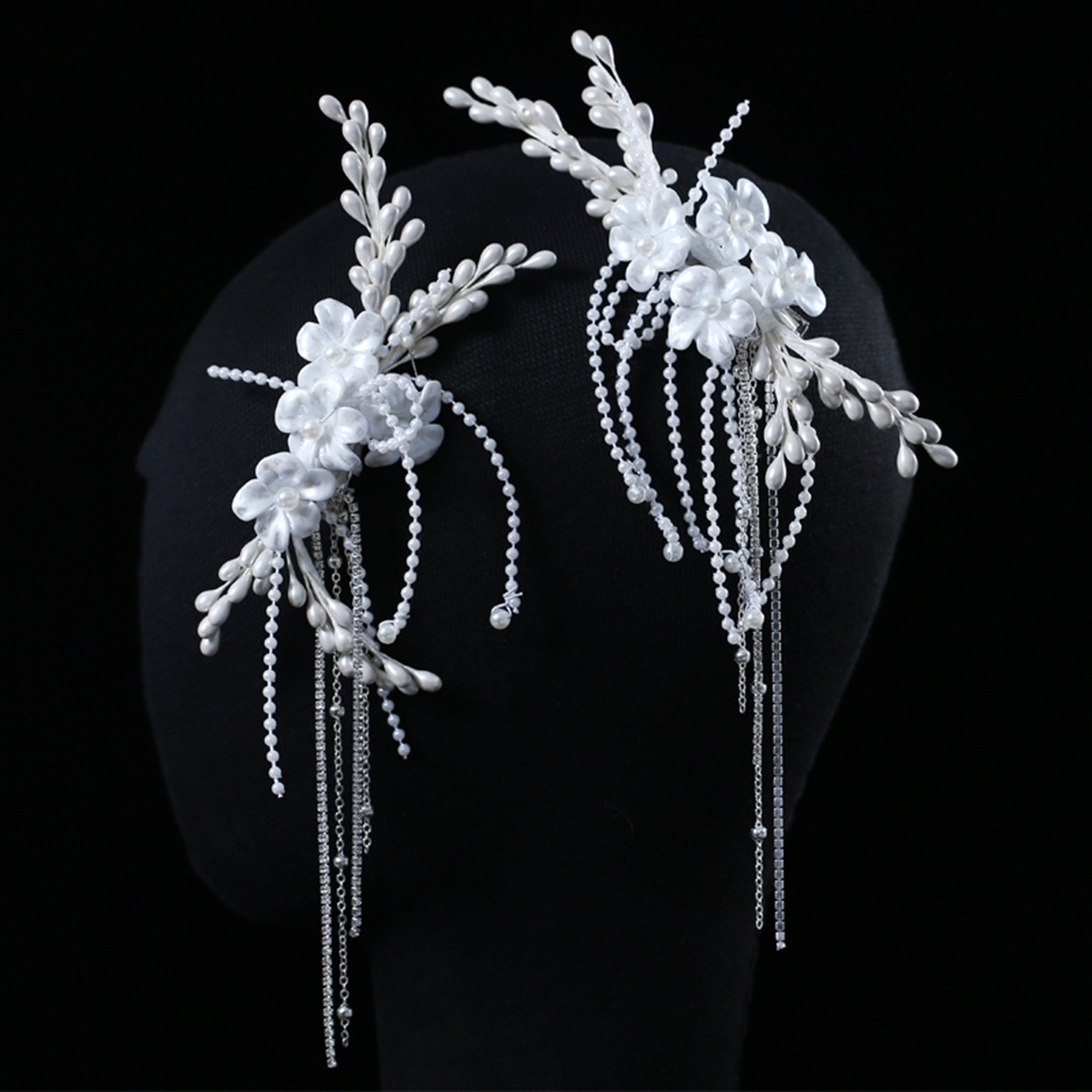 White Floral Pearl Tassel Bridal Hair Clips for Wedding Prom Evening Formal Party Special Occasions