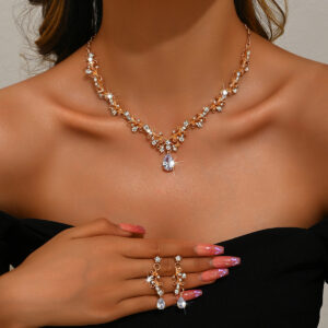 Exquisite Teardrop Zircon Inlaid Two‑Piece Jewelry Set For Women Wedding Party