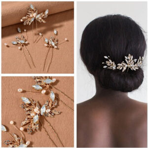 Gold Opal Crystal Pearl Leaf Bridal Hair Pins for Wedding Prom Evening Formal Party Occasions