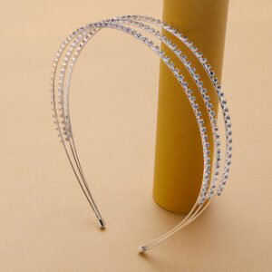 Minimalist Silver Two Row Crystal Rhinestone Thin Wire Headband Ideal for Bride Bridesmaid Wedding Styling