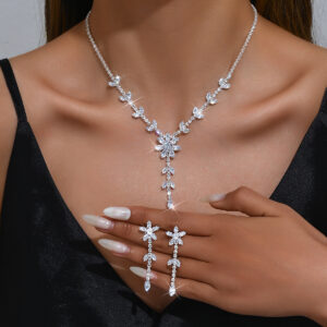 Charming Floral Zircon Inlaid Two‑Piece Jewelry Set For Bridal Formal Party Wear