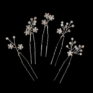 Elegant Silver Floral Sprig Crystal Rhinestone Hair Pins for Banquet Photoshoot Wedding Updo Hair Decor