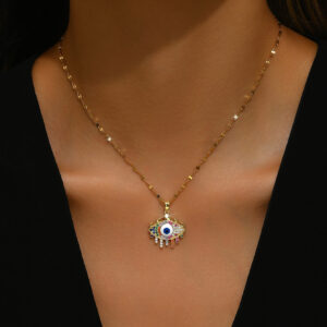 Evil Eye Pendant Necklace With Zircon Inlaid Tassel Design For Women Daily Wear Party Gift