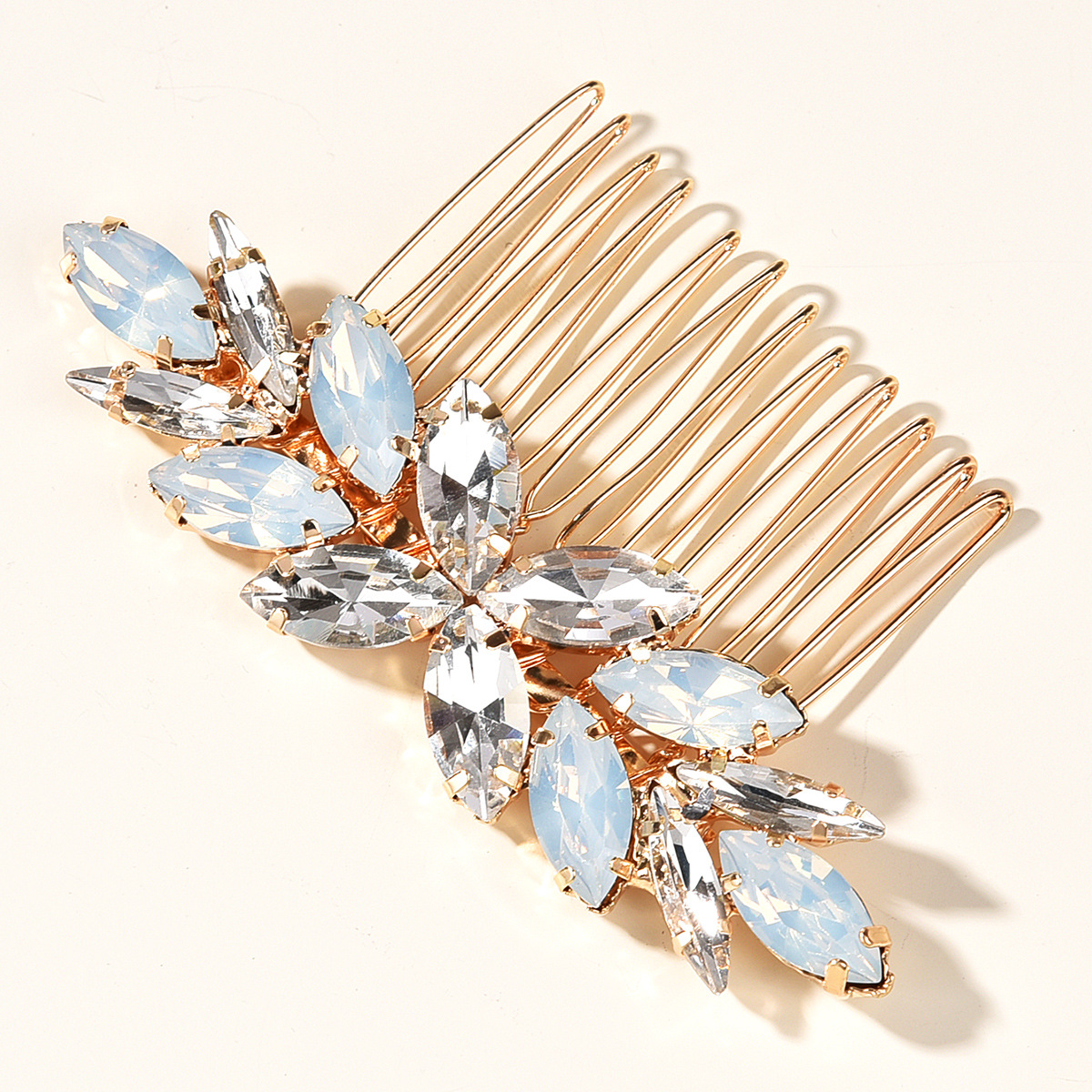 Gold Marquise Opal Crystal Rhinestone Bridal Hair Comb for Wedding Prom Evening Formal Party Occasions