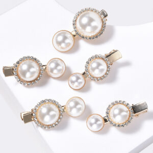 Gold Double Pearl Rhinestone Circle Hair Clips for Wedding Bridal Prom Evening Formal Daily Wear