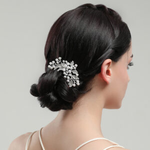 Elegant White Faux Pearl Crystal Leaf Hair Clip Silver Tone Twig Branch Hairpin Bride Evening Party Hair Jewelry