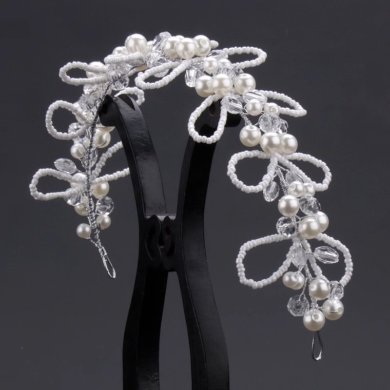 White Beaded Pearl Crystal Floral Bridal Hair Vine for Wedding Prom Evening Formal Party Occasions