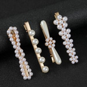 Gold Multi Style White Pearl Alligator Hair Clips for Wedding Daily Prom Formal Party Wear