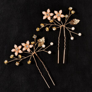 Rose Gold Flower Pearl Crystal Bridal Hair Pins for Wedding Prom Evening Formal Party Occasions