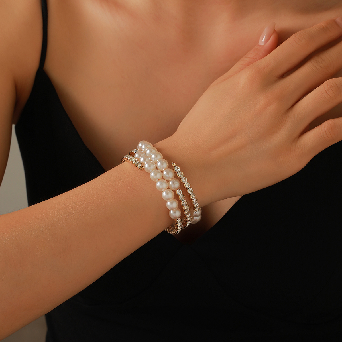 Elegant Multi Layer Pearl Rhinestone Stackable Bracelet Set for Women Wedding Bridal Party Jewelry Gift