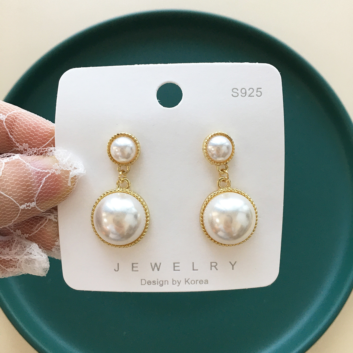 Vintage Gold Two‑Tier Simulated Pearl Drop Dangle Earrings S925 Post for Women Party Gift