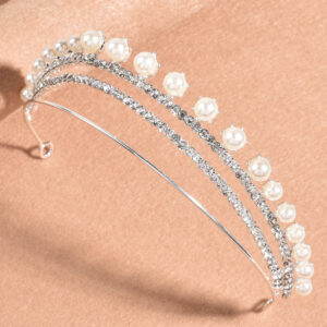 Silver Multi‑Row Crystal Pearl Bridal Tiara Headband Wedding Crown Hair Accessory for Women Gift