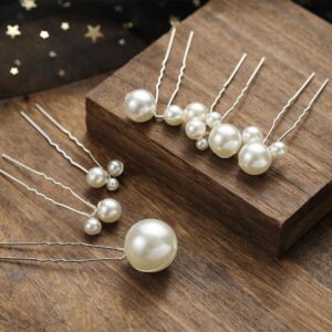 Simple Cream Pearl Wave Hair Pin Set Silver Tone Tiny & Large Pearl Hair Forks Bridesmaid Wedding Hair Jewelry