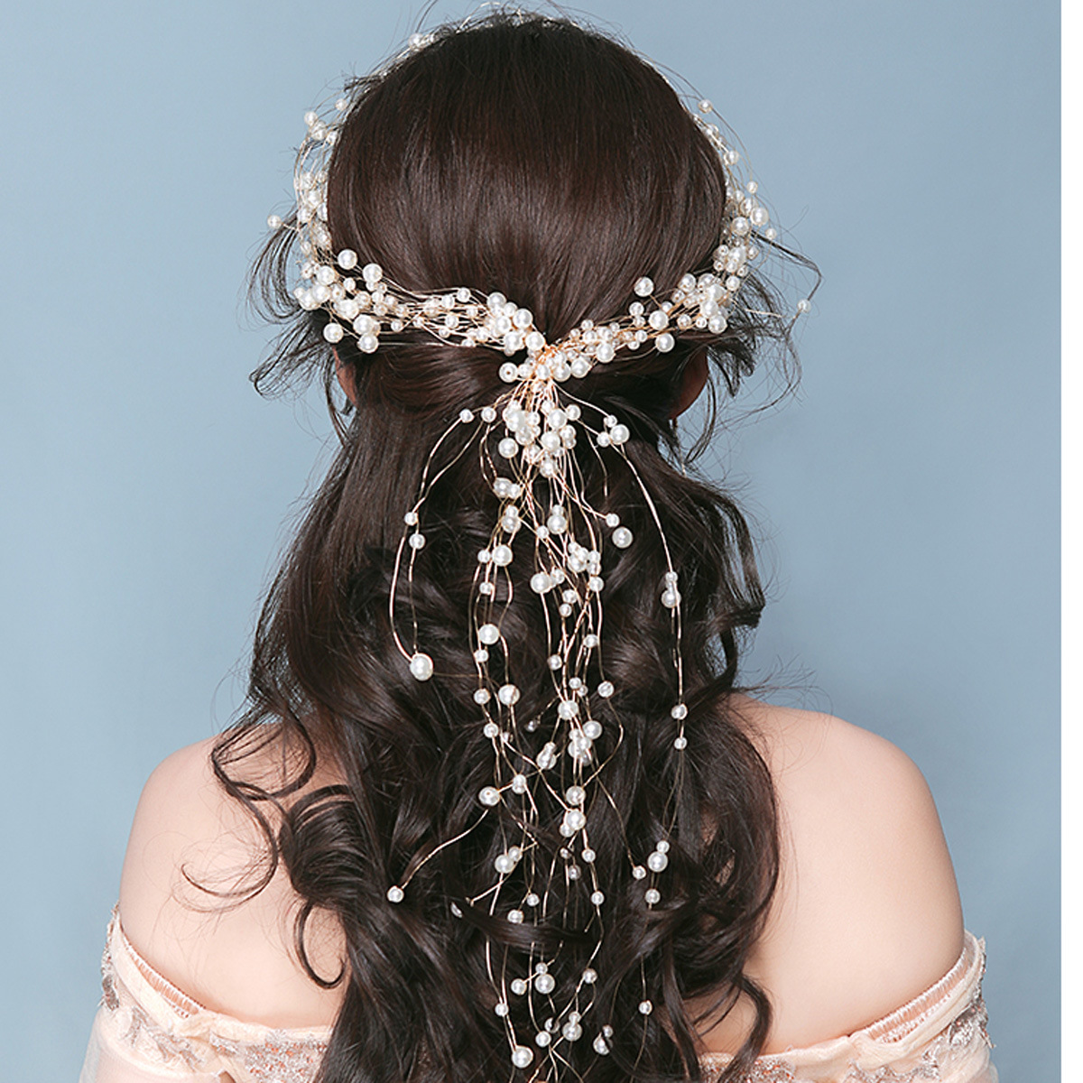 Long‑Tassel Multi‑Strand Pearl Bridal Hair Vine Bohemian Wedding Headband for Women Gift