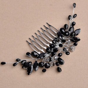 Gothic Black Teardrop Crystal Vine Hair Comb Hand Wired Silver Metal Hair Slide Prom Banquet Hair Decor