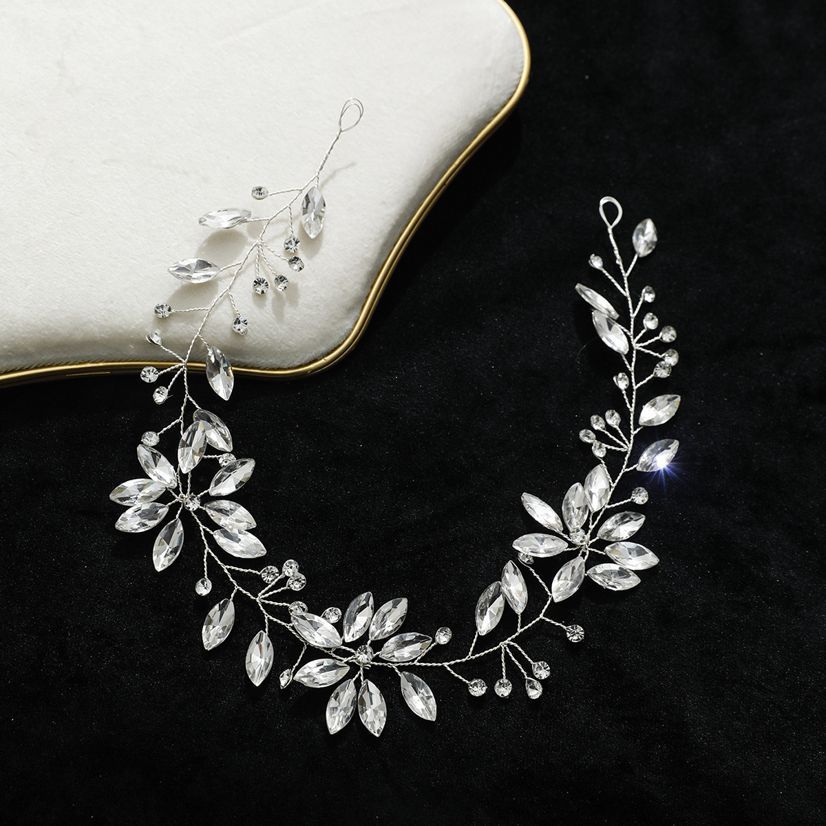 Silver‑Wire Marquise Crystal Vine Bridal Headband Flexible Wedding Hair Accessory for Women Gift