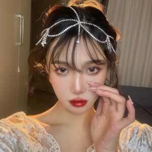 Silver Rhinestone Star‑Shaped Dangling Forehead Chain Bridal Head Jewelry for Women Gift