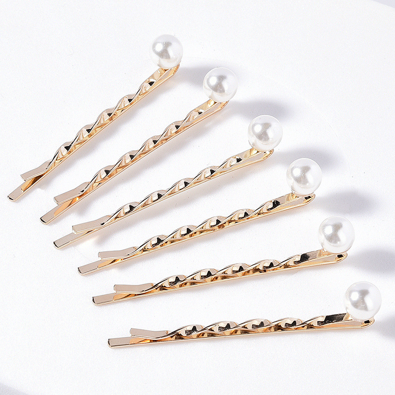 Twisted Gold Metal White Pearl Bobby Pins Elegant Daily Hair Clips Set for Women Gift