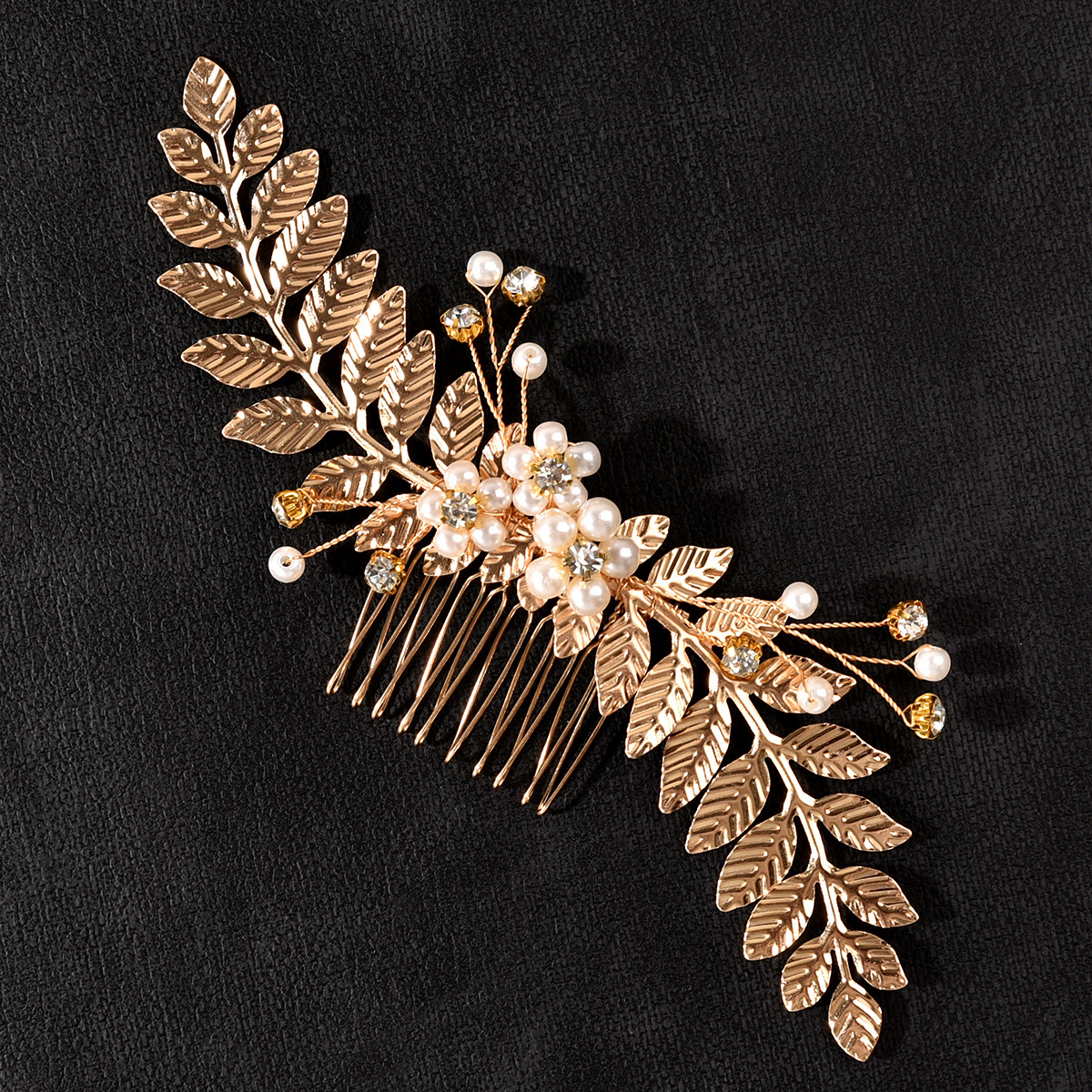 Gold Leaf Pearl Crystal Bridal Hair Comb Vintage Wedding Side Hair Accessory for Women Gift