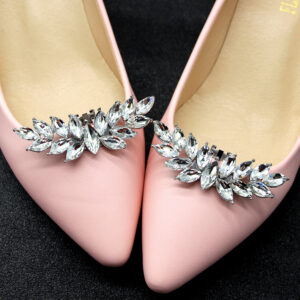 Sparkly Clear Rhinestone Leaf Shoe Clips, Elegant Silver Tone Shoe Charms for Evening Party Pumps Bridal Footwear
