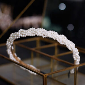 Twisted Braided Pearl Headband, Handmade Multi-Row White Pearl Beaded Hair Hoop for Women Wedding Bridal