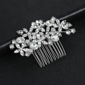Shiny Crystal Flower Rhinestone Hair Comb Silver Wedding Bridal Hairpin