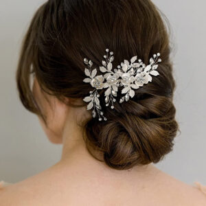 Silver Flower Leaf Wedding Hair Comb Crystal Bridal Hairpiece