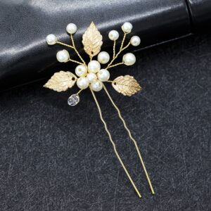Golden Leaf Pearl Hairpin Bridal Wedding Hair Stick