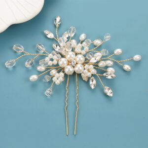 Pearl Crystal Firework Hairpin Gold Bridal Wedding Hair Stick