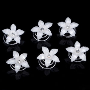 Sparkly White Floral Crystal Hair Spiral Pins Wedding Bridal Hair Decor Set