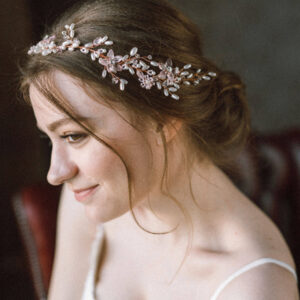 Pink Crystal Pearl Floral Hair Vine Rose Gold Wedding Headpiece