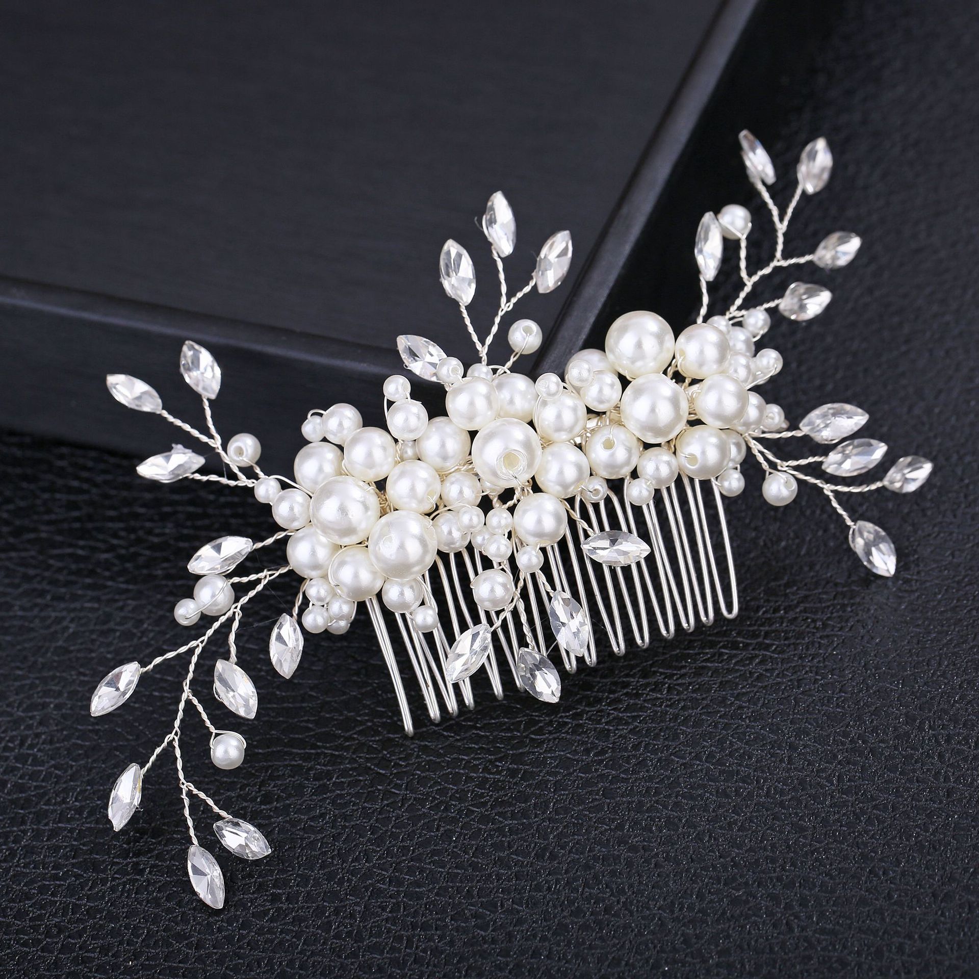 Pearl & Marquise Crystal Silver Hair Comb Wedding Bridal Hair Accessory