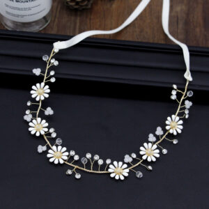 Handmade White Daisy Floral Wedding Headpiece Crystal Bridal Hair Vine