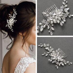 Silver Crystal Pearl Floral Bridal Hair Comb Vintage Wedding Side Hair Accessory