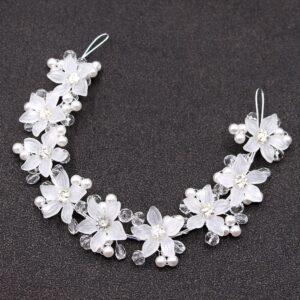 Handmade Acrylic Flower Pearl Rhinestone Flexible Wedding Hair Garland for Bride