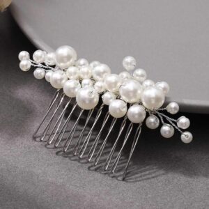 Handmade Silver Multi-Size Pearl Cluster Bridal Wedding Side Hair Comb Accessory