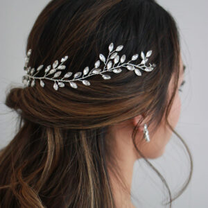 Silver Leaf Crystal Branch Flexible Bridal Headband For Wedding Formal Party Wear