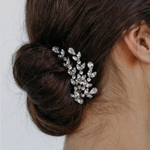 Silver Teardrop Crystal Leaf Branch Bridal Hair Comb Wedding Updo Accessory