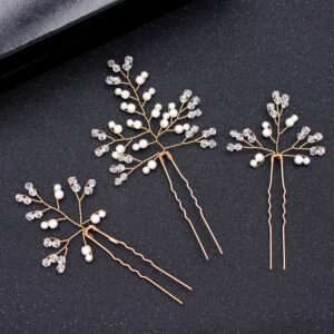 Golden Wire Pearl Crystal Branch Hair Pins Set Bridal Wedding Updo Hair Jewelry