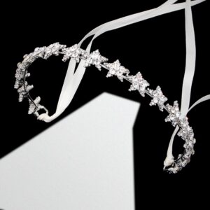 Silver Star Crystal Ribbon Tie Bridal Headband Wedding Party Hair Accessory