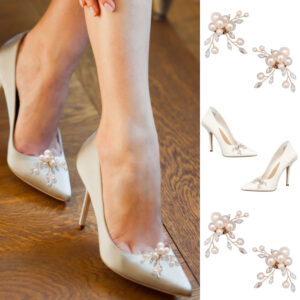 Golden Wire Pearl Crystal Bridal Shoe Clips Set Wedding High Heel Ornaments