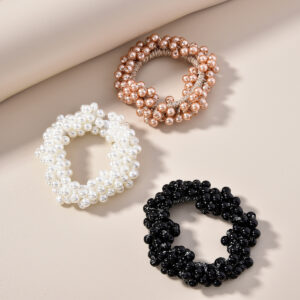 Multi Color Beaded Pearl Elastic Hair Scrunchies Women Daily Hair Tie Set