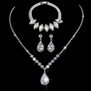 Gorgeous Waterfall Crystal Necklace Bracelet Drop Earring Wedding Kit