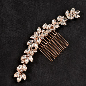 Rose Gold Marquise Rhinestone Floral Hair Comb Bridal Wedding Side Hair Accessory