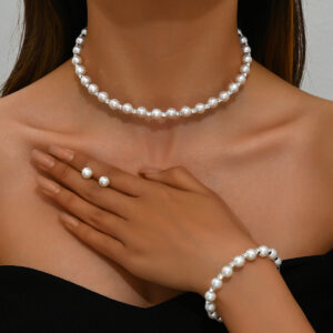 Elegant Pearl Rhinestone 3 In 1 Jewelry Set Wedding Bridal Women Daily Gift