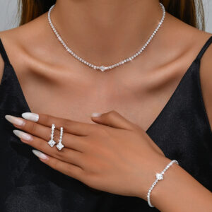 Square Diamond 3Pcs Tennis Jewelry Set Wedding Bridal Evening Party Gift