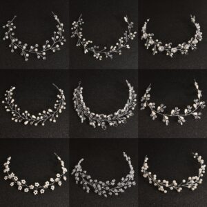 Hand‑woven Pearl Rhinestone Hair Vine Silver Tone Bridal Tiara for Wedding Updo Hairstyle