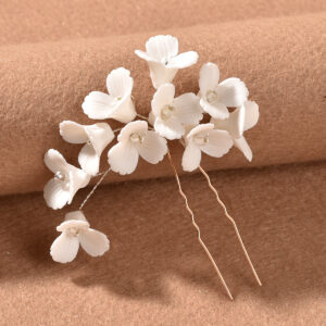 Handmade White Clay Flower Crystal Hair Pin For Bridal Wedding Romantic Updo Hair Decor Piece