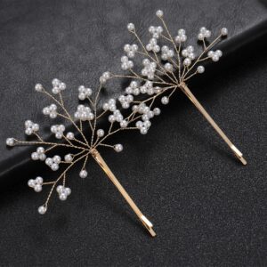 Handmade Golden Wire Pearl Branch Hair Clip Set For Bridal Wedding Side Hair Decor Accessories
